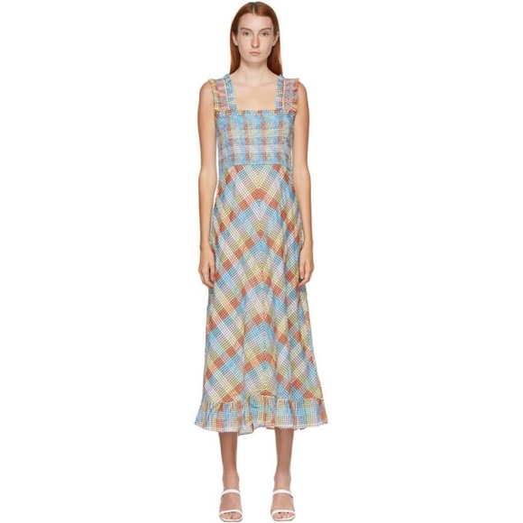 Ganni Multicolor Checkered Midi Dress - Picture 1 of 6